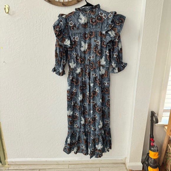 Sea New York Lucinda Seersucker Flutter Sleeve High Neck Ruffle Midi Dress - Picture 13 of 16